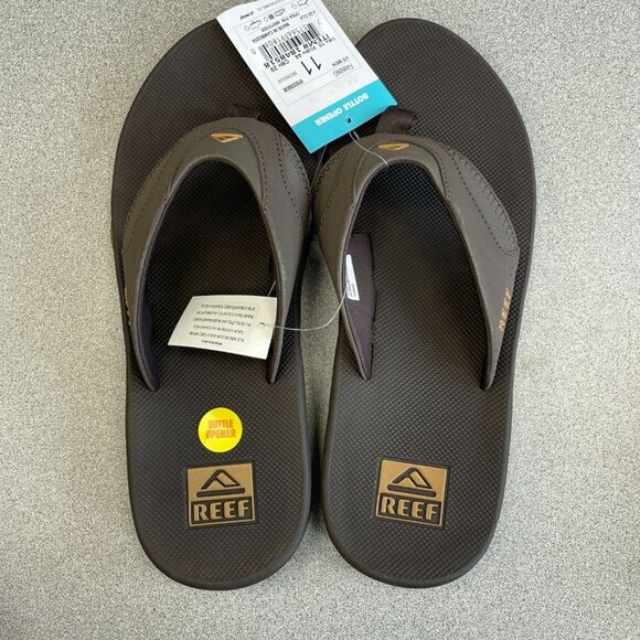 NEW Reef Fanning Bottle Opener Flip Flops Men's Size 11 Brown - Picture 1 of 8